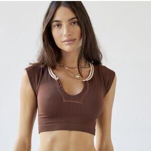 Urban Outfitters Go For Gold Seamless Ribbed Crop Top Women's XS Brown Y2K‎
